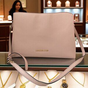 Michael Kors Blush Pink Saffiano Leather Crossbody Shoulder Bag Gold Hardware